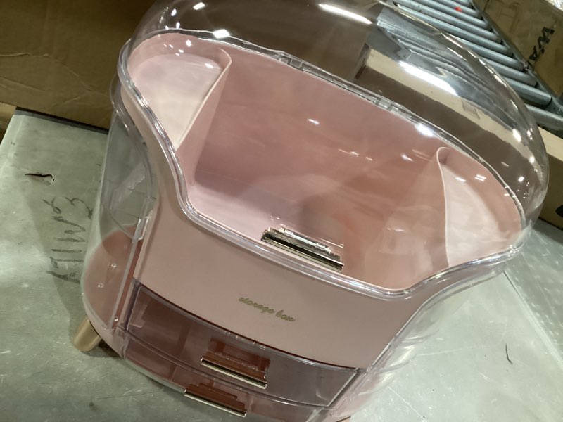 Condition photo showing As Is for Makeup Organizer & Skincare Organizers, Cosmetic Organizer Box for Countertop with Lid & Drawers, Make Up Storage Organizer with Waterproof & Dustproof Cover, Birthday Gifts for Vanity Women Girls Pink