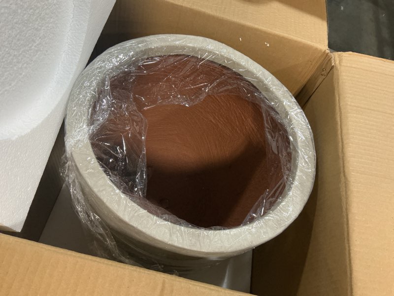 Condition photo showing Good Condition for Kante 14 Inch Round Concrete Planter, Large Outdoor Indoor Plant Pot with Drainage, Weathered Concrete Finish with Painted Interior, for Flowers, Trees, Shrubs Weathered Concrete 14-Inch Dia