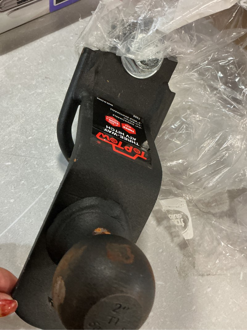 Condition photo showing As Is for toptow 64008 atv/utv 3-way hitch adapter with 2 inch ball, bolt-on atv hitch attachments 2" ball, 1-1/4" receiver, 1/2" pin