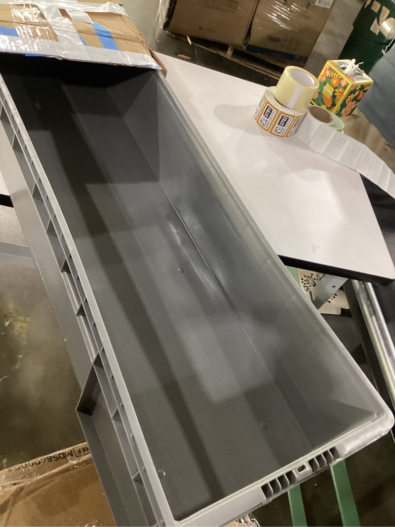 Condition photo showing New/Like New for Buckhorn SW4815080201000 Plastic Straight Wall Storage Container Tote, (48-Inch x 15-Inch x 7-1/2-Inch), Light Gray 48" x 15" x 7.5"