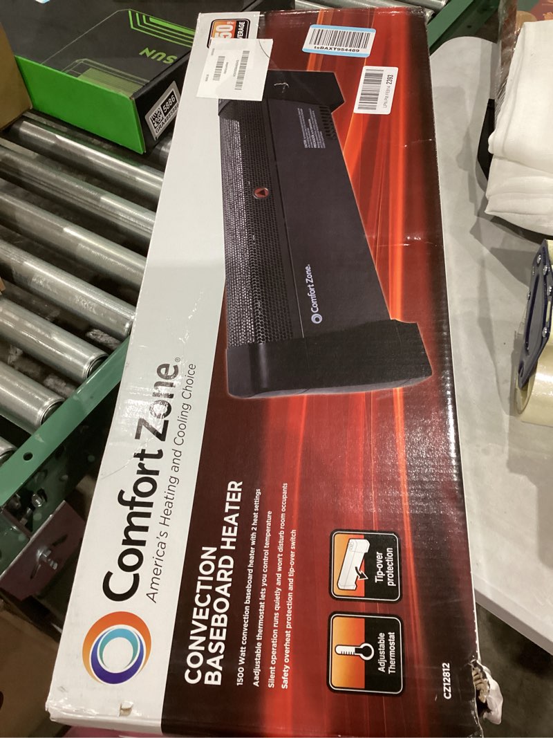 Condition photo showing Good Condition for Comfort Zone 1500W Convection Baseboard Heater with Built-In Thermostat, Overheat & Tip-Over Protection, Dent-Proof Ends, Plug-In Portable, Ideal for Home, Bedroom & Office, Black