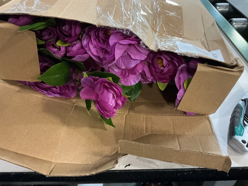 Condition photo showing Good Condition for lunmon 2 pack 4ft artificial camellia plants tree 48" faux camellia flower with spike (without vase) uv resistant realistic fake floral blooming for outdoor front door porch backyard garden, purple 4 ft purple 2