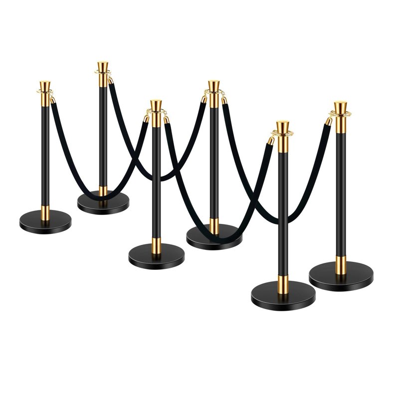 stanchions and velvet ropes, 6 pcs crowd control barriers w/ 4 black velvet rope