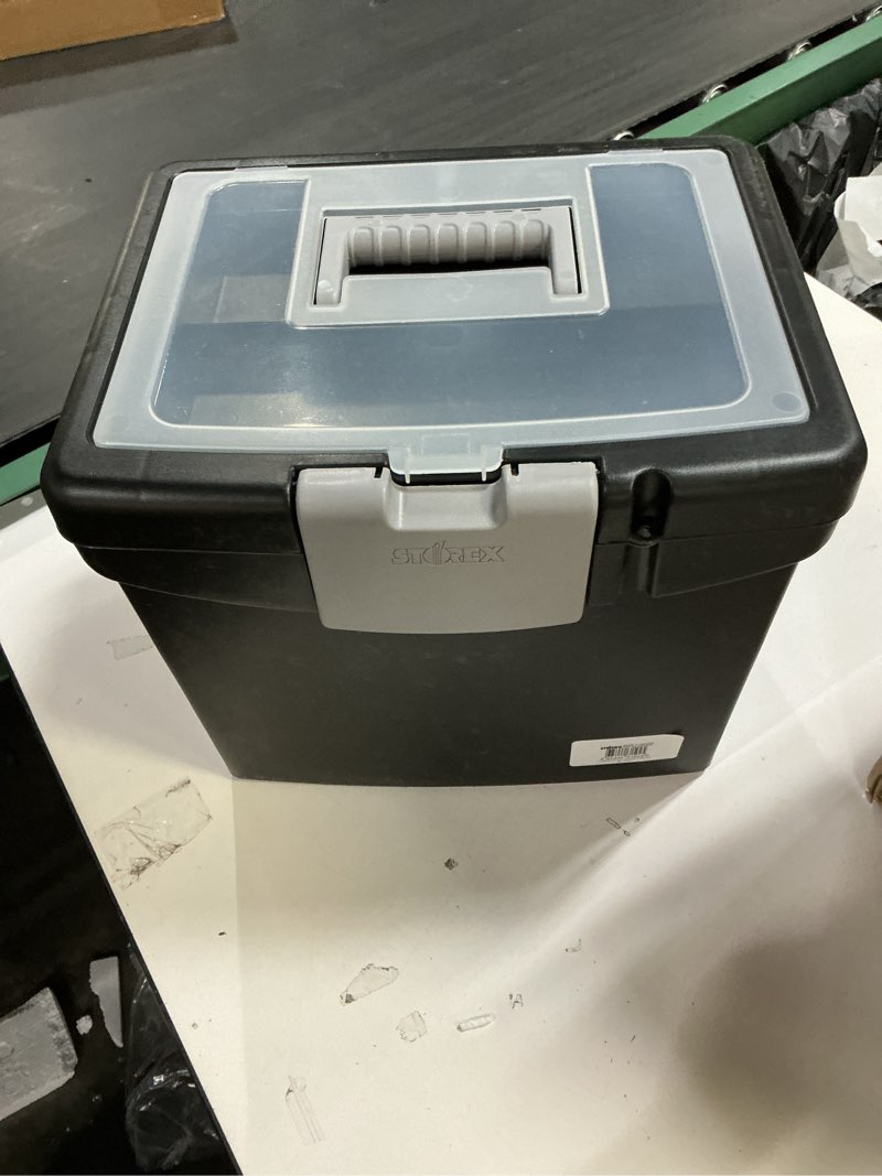 Condition photo showing Good Condition for storex 61504b02c portable file box with xl lid, 11 x 13-1/2 x 11 inches, black black 11 x 13-1/2 x 11 inches (pack of 1) letter size with xl lid