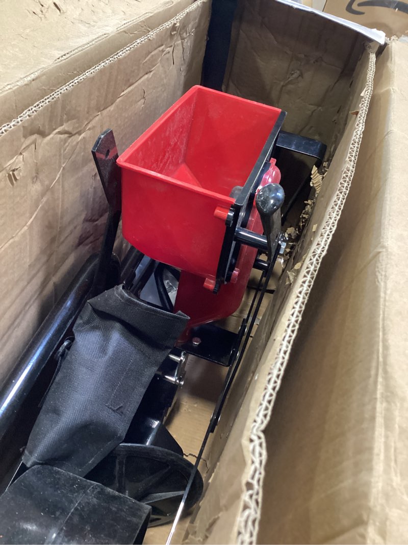 Condition photo showing As Is for Chapin 8701B Garden Push Seeder Planter With 6 Seed Plates for up to 20 Varieties of Seeds, Zinc Plow Blade, Row Marker, Powder Coated Steel Frame, Red/Black
