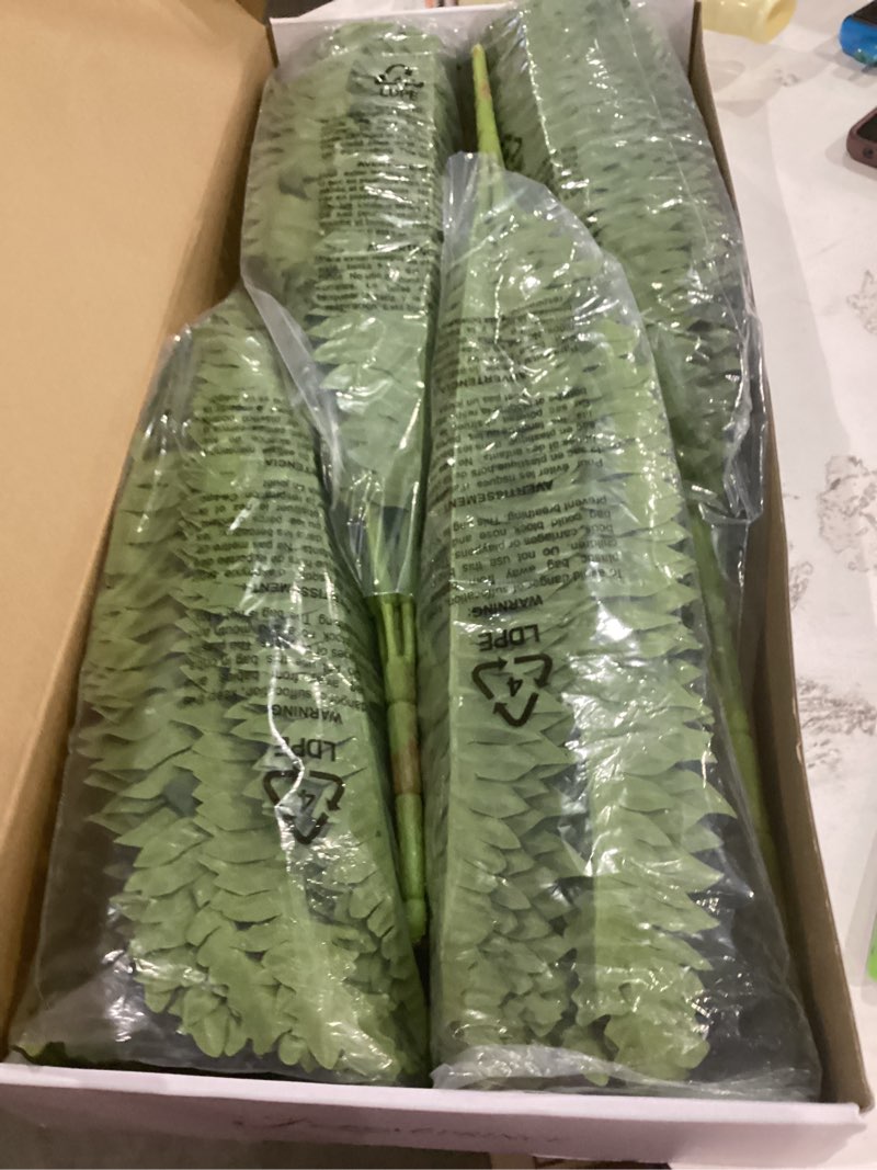 Condition photo showing New/Like New for 35" fake ferns, 4 large artificial bonston ferns bushes plants with 39 fronds for outdoors garden patio porch entrance low maintain home decor