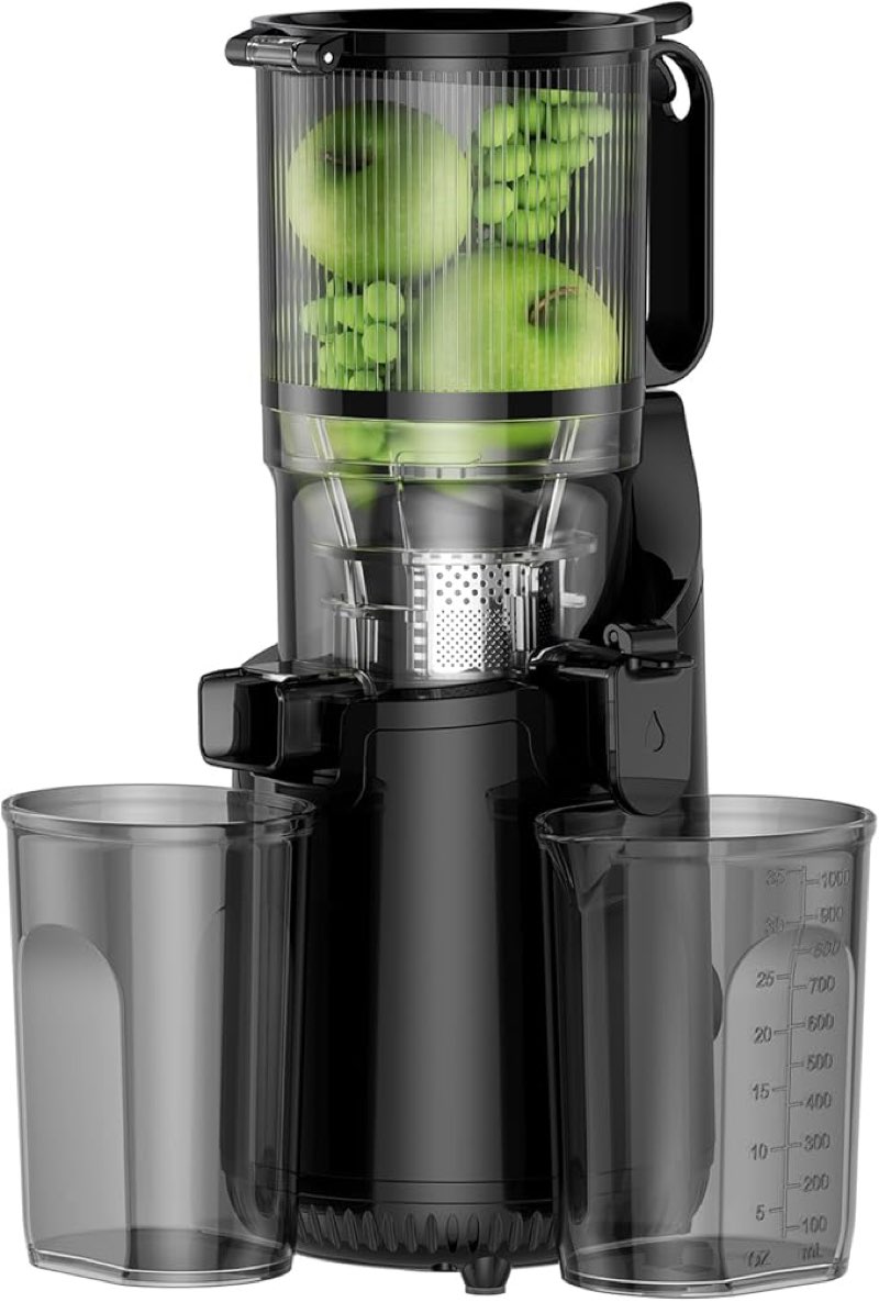 cold press juicer, amumu slow masticating machines with 5.3" extra large feed chute fit whole fruits vegetables easy clean self feeding bpa free 250w