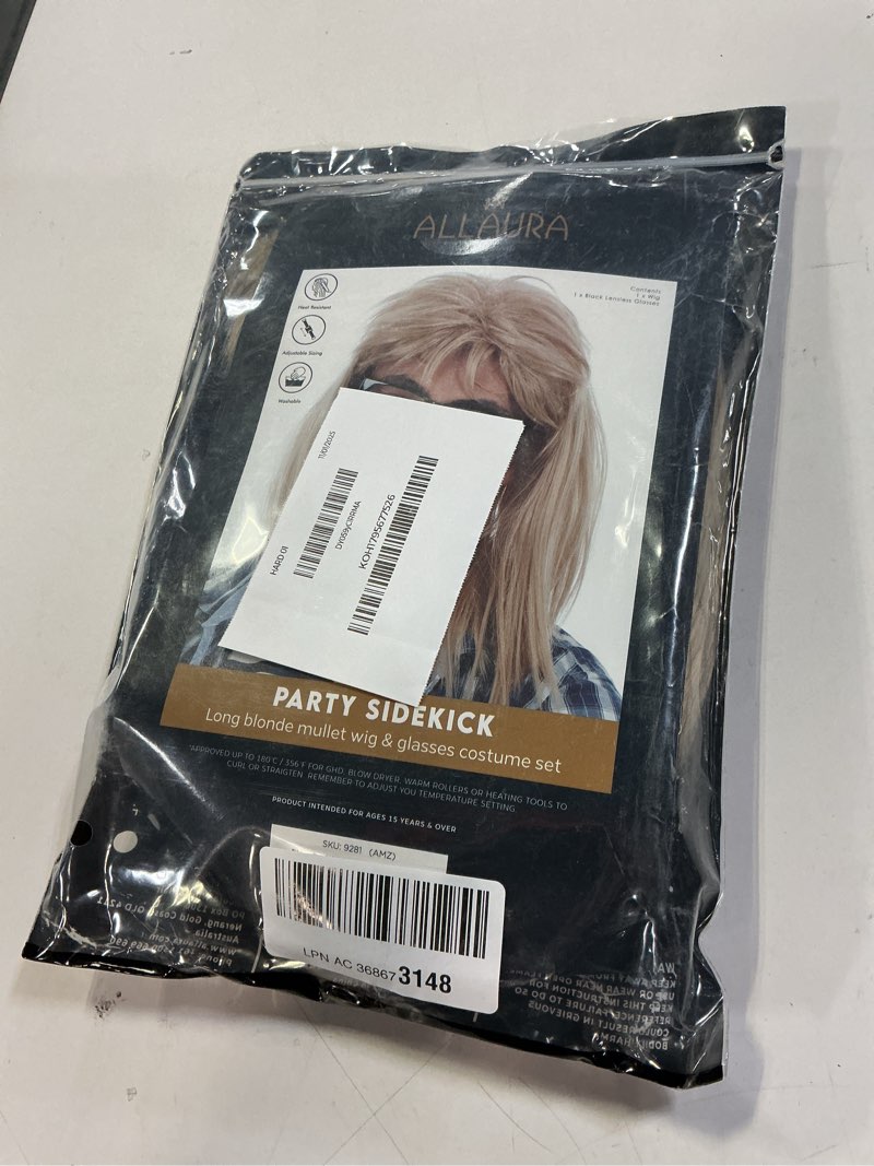 Condition photo showing New/Like New for ALLAURA Compatible with Garth Wig – Blonde Mullet Wig + Black Glasses for Men – 80s 90s Rocker, Punk, Heavy Metal Costume – Funny Halloween Couples Outfit, Party Cosplay, Garth & Wayne Duo Look Blonde+Accessories