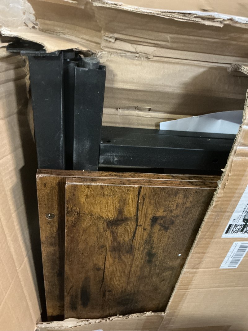 Condition photo showing As Is for homleke 71" l bar table,narrow long kitchen dining table, counter bar height table, high pub desk,metal frame, rustic brown and black
