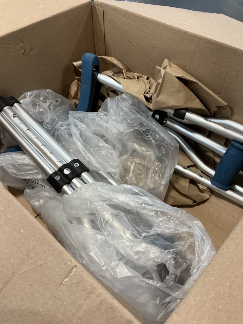 Condition photo showing As Is for carex folding aluminum under arm crutches for adults 4'11" to 6'1", 2 lightweight crutches included, universal for walking, walking aid for kids, adults & seniors, includes padded underarm cushions