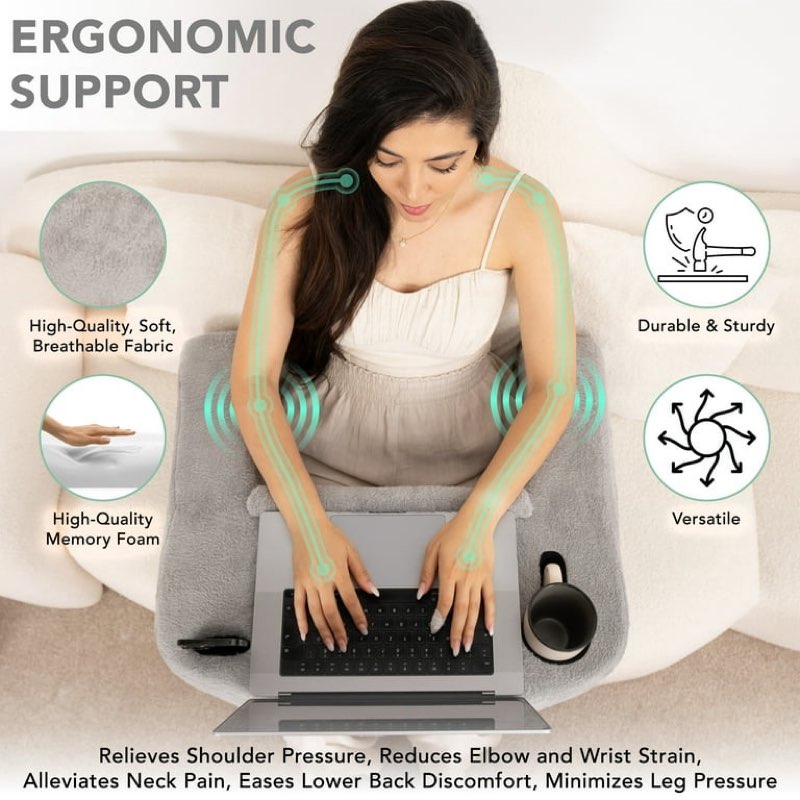 reading pillow for gaming lap desk with cup & adjustable heights, wrist & laptop support, large pockets â?? comfortable for work, gaming & crocheting reduced
