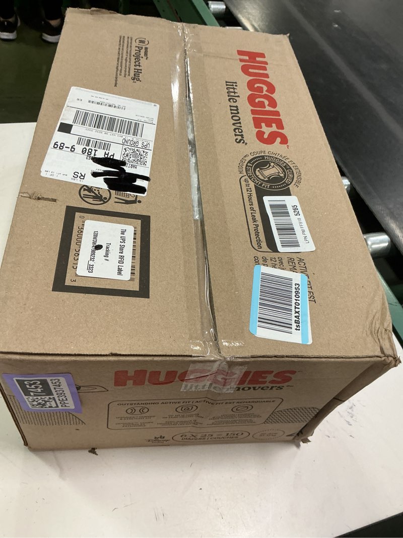 Condition photo showing New/Like New for Huggies Size 4 Diapers, Little Movers Baby Diapers, Size 4 (22-37 lbs), 150 Count (6 Packs of 25), Packaging May Vary Size 4 150
