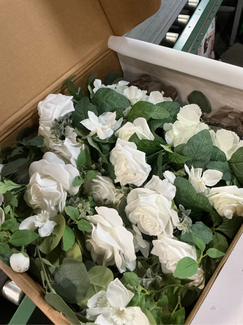 Condition photo showing Good Condition for ling's moment 17.5" tall standing artificial flowers arrangements 4 pcs wedding aisle runner chair decorations white sage centerpieces for ceremony reception rose floral party outdoor decor wht-white & sage