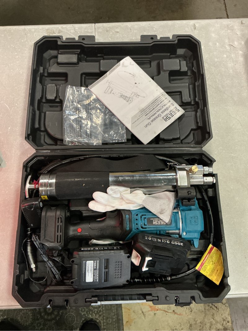 Condition photo showing As Is for seesii electric cordless battery grease gun -10000 psi with quick-release coupler, 6.4 oz/min, 39.4"