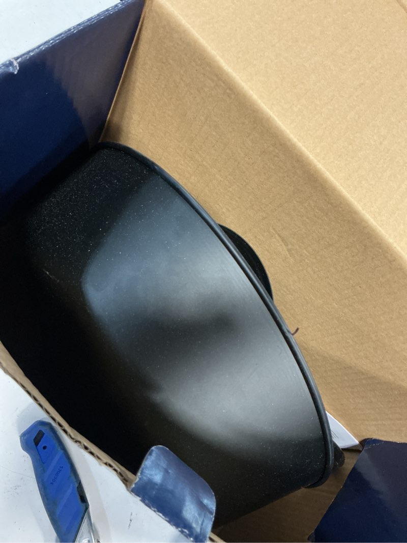 Condition photo showing As Is for project source oakdale 1-light 12.2-in h matte black dark sky outdoor wall light