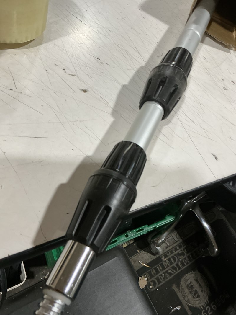Condition photo showing As Is for 20ft reach gutter cleaning tools from the ground, telescopic gutter cleaner tools, rain gutters cleaning wand with garden hose attachment and 360°metal head 12ft