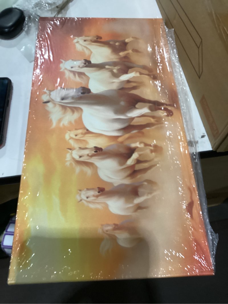 Condition photo showing Good Condition for Running Horse Canvas Wall Art, 7 Running Horses in the Desert Painting Picture Seven Lucky Horses Wild Animals Poster Print for Bedroom Living Room Decor(Artwork-04, 24"x12") Horse Art 04 24"L x 12"W