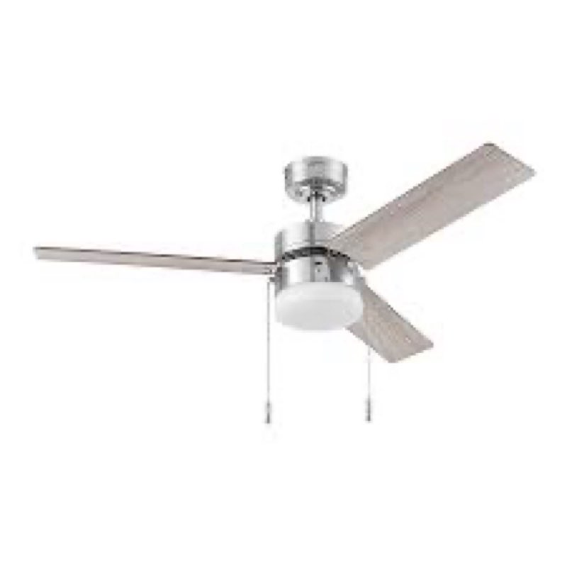  harbor breeze vue 44-in brushed nickel with driftwood/cocoa blades ceiling fan with light