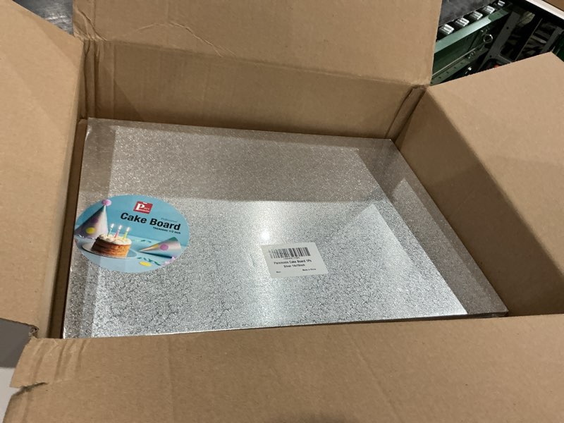 Condition photo showing New/Like New for 19 x 14 inch half sheet cake boards 1/2inch thick, pack of 1 - sturdy half sheet cake drums with smooth straight edges, waterproof & oil-proof (silver, 14x19"(half sheet)) 14x19"(half sheet) silver