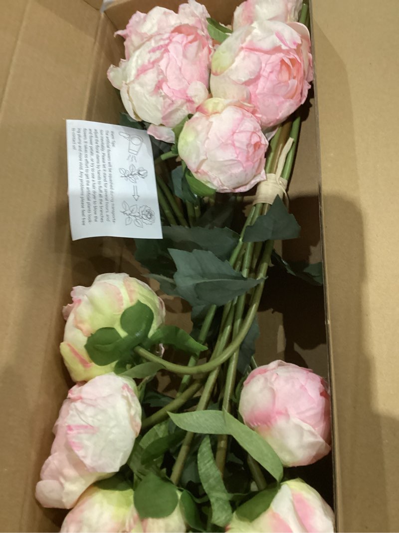 Condition photo showing Good Condition for Pink Peonies Artificial Flowers 2 Bouquets Vintage Peonies 18pcs Pink Peonies with Single Long Stems Silk Flowers for Wedding Decoration Bride Bouquet Flowers Crafts Floral Arrangement (Pink) Light Pink