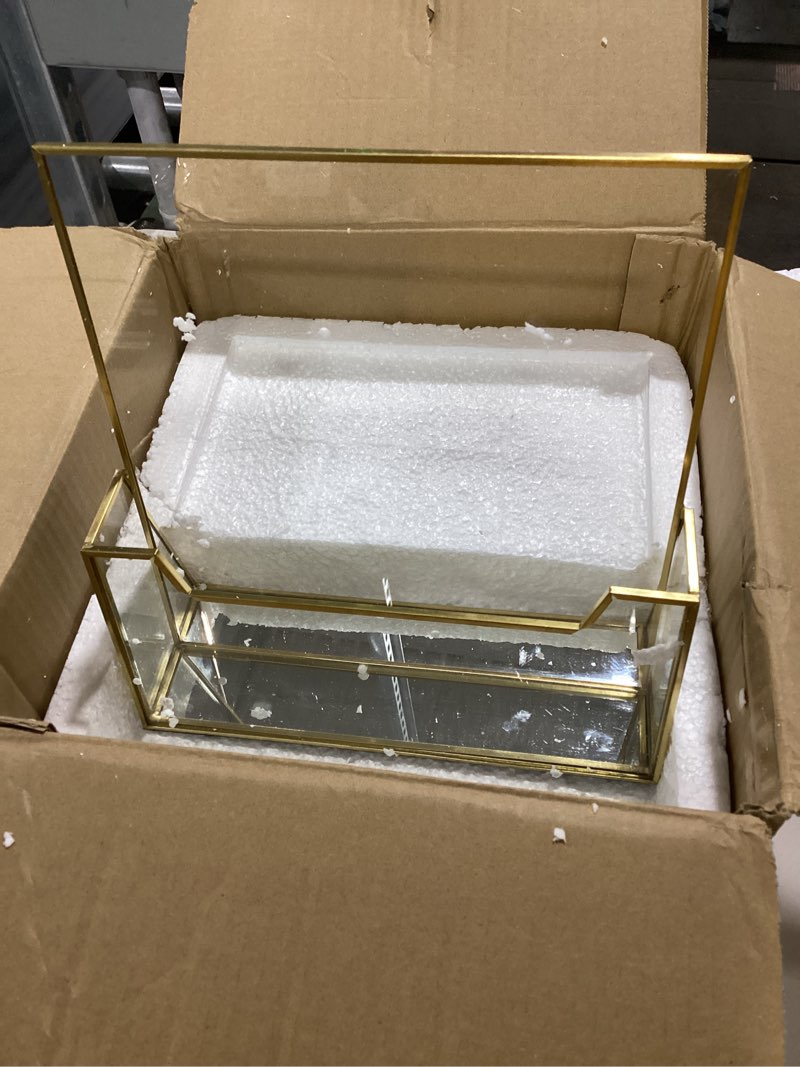 Condition photo showing Good Condition for 2 pcs gold glass brochure holder stand 8.5 x 11 inches acrylic flyer trifold holder display business pamphlets booklets for brochures magazines literatures display office tabletop trade show