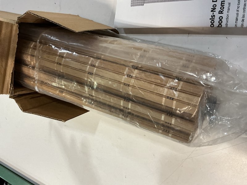 Condition photo showing Good Condition for lazblinds no tools no drill cordless bamboo roman shades, light filtering window treatment, roll up bamboo blinds for window 26'' w x 64'' h, brown brown206 26'' w x 64'' h