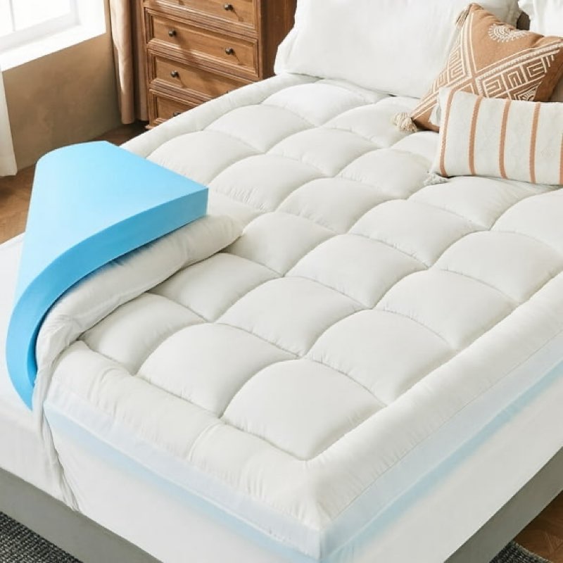 4 Inch Queen Mattress Topper Dual Layer, 2 Inch Gel Memory Foam Plus 2 Inch Cooling Pillow Top Mattr