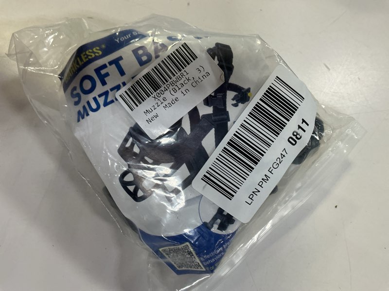 Condition photo showing Good Condition for BARKLESS Dog Muzzle to Prevent Biting, Scavenging, Basket Muzzle for Large Medium Sized Dogs, Soft & Lightweight & Sturdy Mouth Cover with Removable Collar Loop for Training, Walking (Black, 3) Black 3 (Snout 9.25-10.25")