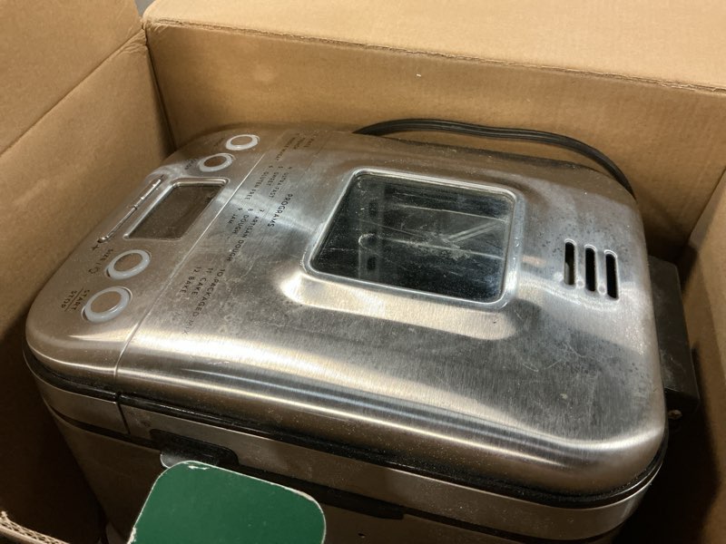 Condition photo showing As Is for Cuisinart Bread Maker Machine, Stainless Steel Automatic Bread Machine with 12 Menu Options, 3 Loaf Sizes up to 2 Lb., 3 Crust Colors, Removable Nonstick Baking Pan & Kneading Paddle, CBK-110NAS Compact Machine