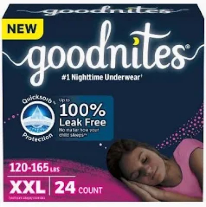 Goodnites Girls' Nighttime Underwear, Size XXL (120-165 lbs), 42 Ct (2 Packs of 21), Packaging May V