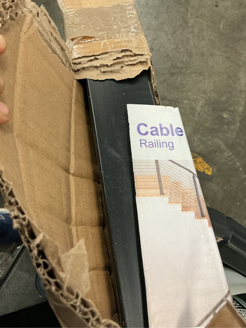 Condition photo showing Good Condition for 6'6'' rectangular cable railing handrail, black stainless steel handrail with nylon end caps for stair cable railing system, black deck cable wire railing hardware kits, rg01-h 6'6'' handrail 1