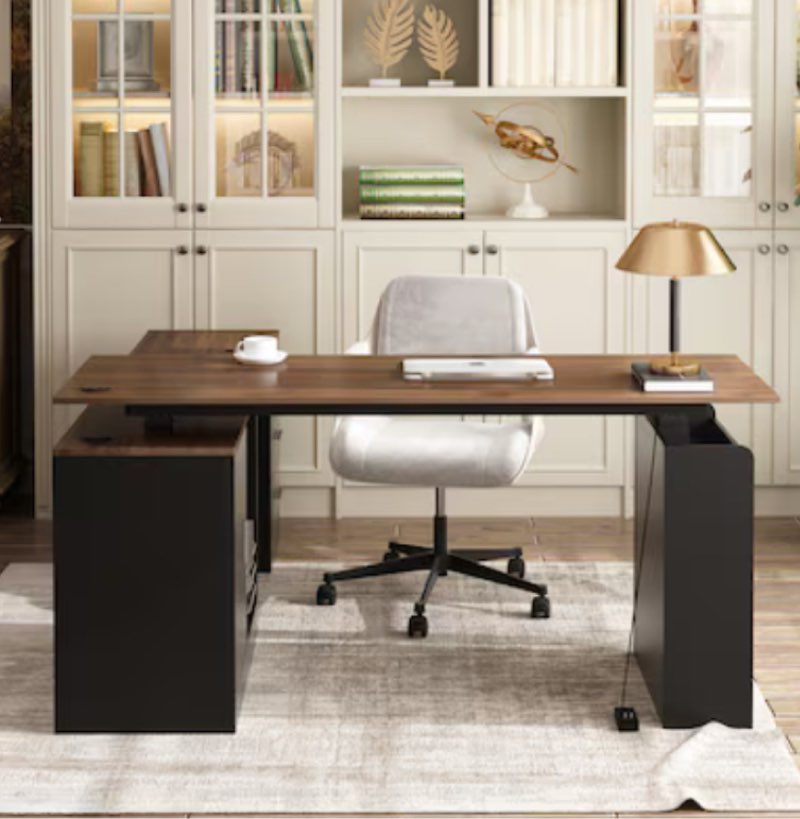 (incomplete only 1 box ) FUFU&GAGA 63-in Brown Modern/Contemporary L-shaped desk