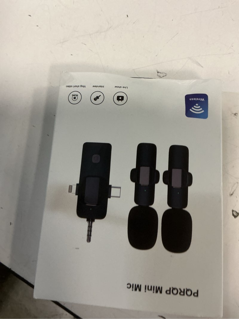 Condition photo showing New/Like New for PQRQP 3 in 1 Professional Wireless Lavalier Microphone for iPhone, Android, Camera, Wireless Microphones, Mini Microphone, Crystal Clear Sound Quality for Recording, Live Streaming, Microphone Clips Elegant Black