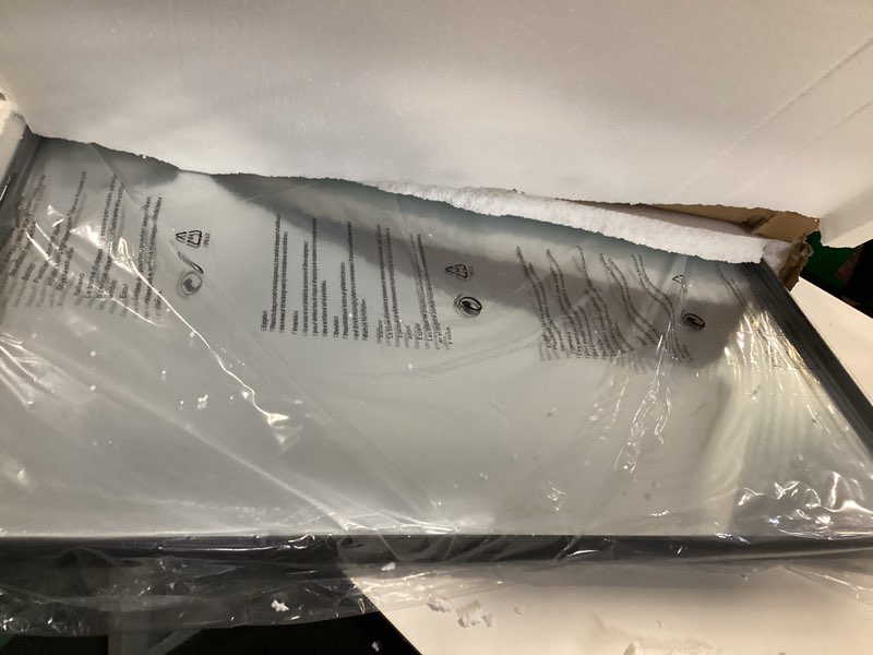 Condition photo showing Good Condition for VocalStar Black Metal Framed Bathroom Mirror for Wall, 22 x 30 Inch Square Corner Rectangle Black Bathroom Vanity Mirror Modern Farmhouse, 1/4-inch Shatterproof Glass | Ultra-Flush Hanging Black 30"L x 22"W