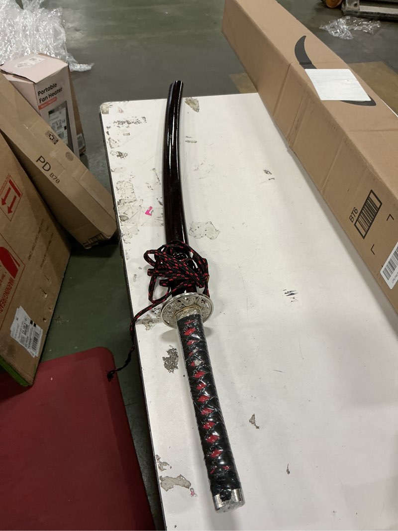 Condition photo showing Good Condition for YONG XIN SWORD-Samurai Katana Sword, Japanese Handmade, Practical, Damascus/1060/1095 Carbon Steel, Tempered/Clay Tempered, Full Tang, Sharp, Scabbard Silver red