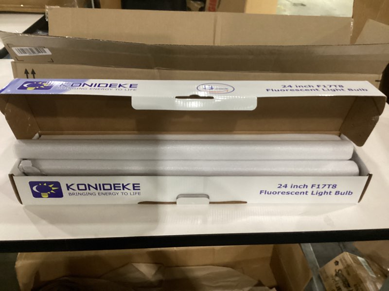 Condition photo showing New/Like New for 8 pack 24 inch f17t8/841 17 watts light bulb, 2 foot straight fluorescent tube t8 tube light, 4100k cool white 1400 lumen g13 medium bi-pin cap 8 count 17w-8pcs-cool white