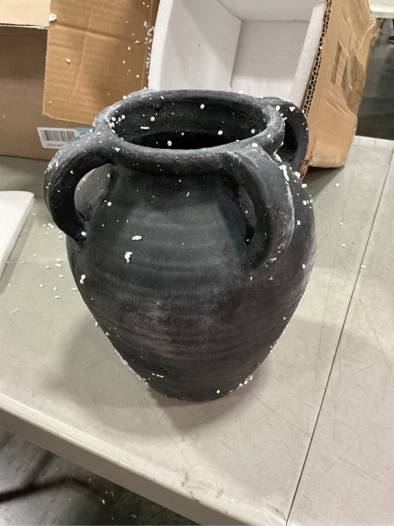Condition photo showing New/Like New for handmade flower vase, 9.8" tall terracotta vase, vintage ceramic vase, rustic antique decor with 4 handles, wide mouth, matte finish for home office resto café décor lightslategray with handles 9.8"