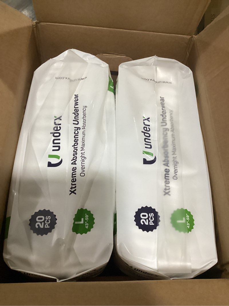 Condition photo showing item condition for UnderX Adult Disposable Incontinence Underwear – Maximum Absorbency Pull Ups, Absorbs 8 Cups of Liquid, Overnight Pullups Comfort, Leak Protection, Soft Latex-Free Diaper (Large, 40 Count) Large(Pack of 40)