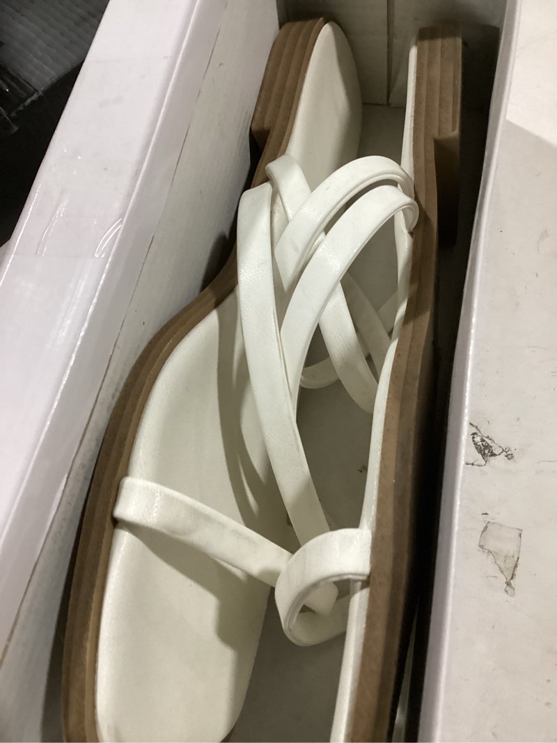 Condition photo showing Good Condition for lacuone strappy flat sandals for women slip on square open toe slides sandals 10 white
