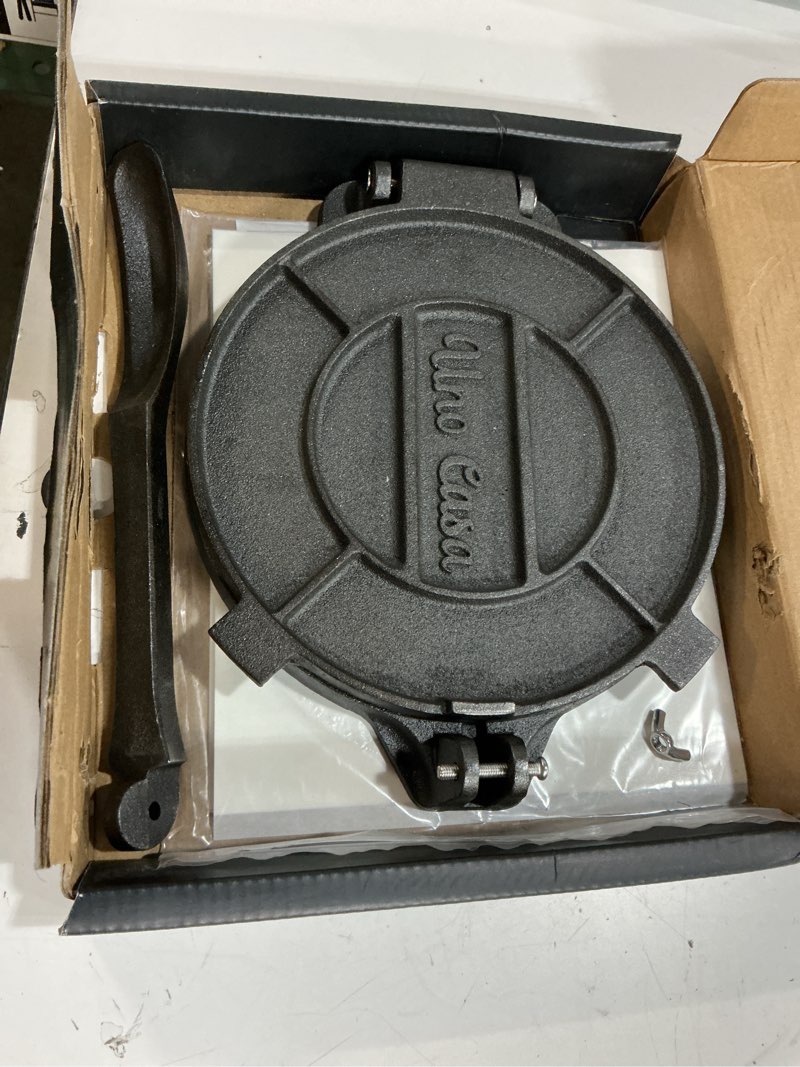Condition photo showing Good Condition for uno casa cast iron tortilla press 8 inch - tortilla maker press, pre-seasoned roti maker with 100 pcs parchment paper - heavy duty quesadilla maker for homemade flatbreads, rotis, empanadas
