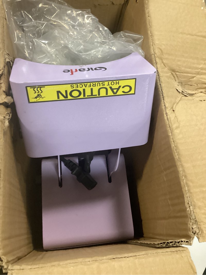 Condition photo showing As Is for giraffe auto hat heat press machine, automatic hat press heat machine for caps t-shirts bags, diy sublimation hat press cap press auto open & release & digital press knob-style control panel (purple)