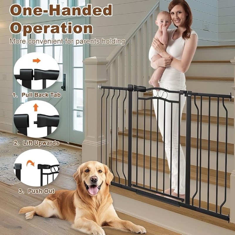 Extra Wide Baby Gate 62.2-71.6" for Stairs No Drilling, 30" Tall Auto Close Press Mounted for Doorwa