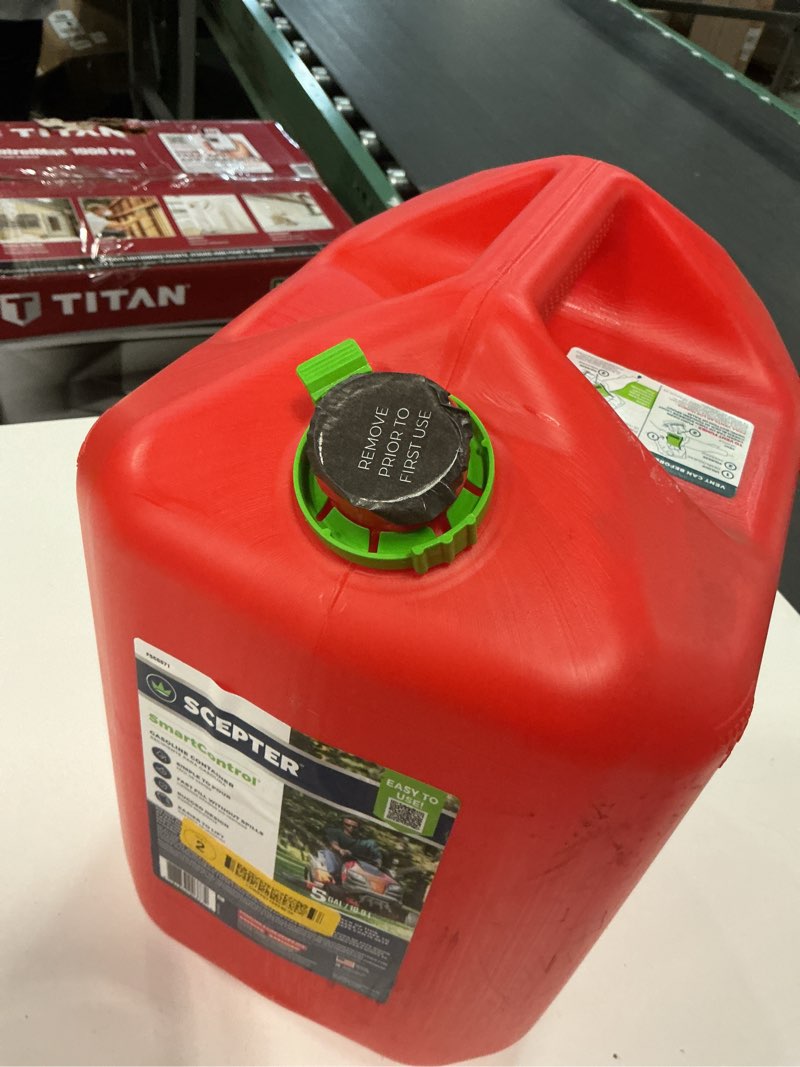 Condition photo showing As Is for Scepter FSCG571 SmartControl Gas Can with Rear Handle - 5 Gallon,Red