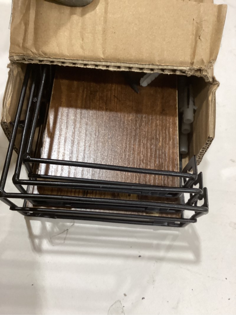 Condition photo showing Good Condition for Floating Shelves Set of 3, Home Wood Wall Shelf, Farmhouse Shelf for Bedroom, Wall Mounted Floating Shelf for Living Room, Bedroom, Bathroom, Kitchen, Office (Black)