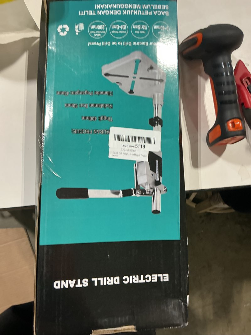 Condition photo showing Good Condition for electric drill press stand for hand drill, adjustable benchtop clamp support tool, single hole aluminum base, portable drill press workstation for precision drilling, diy and repair projects