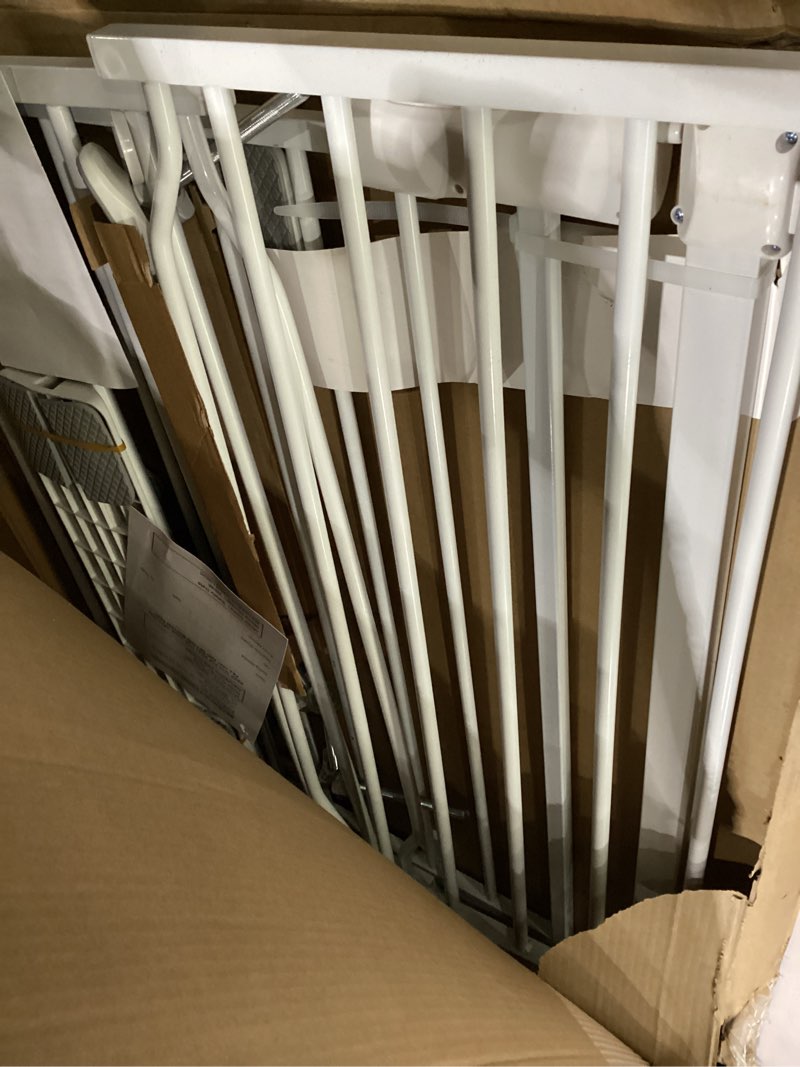 Condition photo showing As Is for ALLAIBB Extra Wide Pressure Mount Baby Gate Auto Close White Metal Child Dog Pet Safety Gates with Walk Through for Stairs,Doorways,Kitchen and Living Room Suit for 57.48-62.20inch White 57.48-62.20"/146-158cm