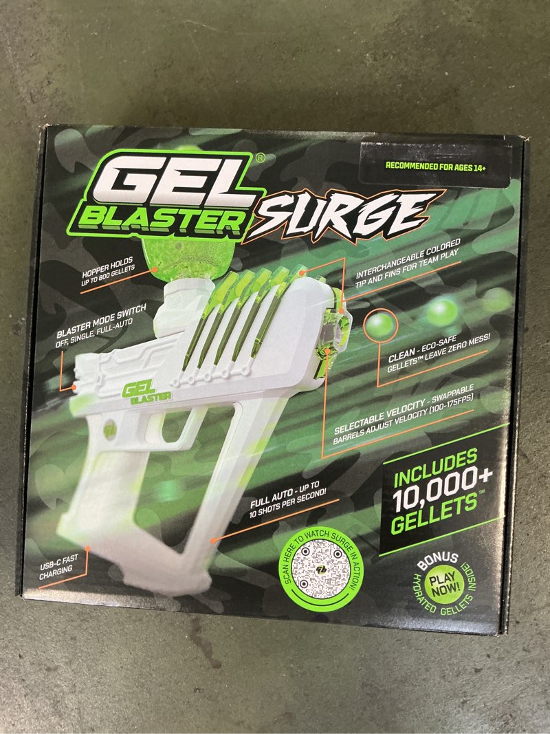 Condition photo showing New/Like New for gel blaster surge 1.5  electric green  water-based gellet blaster with 10 000 electric green gellet pack