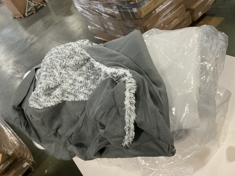 Condition photo showing As Is for Furhaven Orthopedic Dog Bed for Large Dogs w/ Removable Bolsters & Washable Cover, For Dogs Up to 95 lbs - Two-Tone Plush Faux Fur & Suede L Shaped Chaise - Stone Gray, Jumbo/XL Jumbo Stone Gray