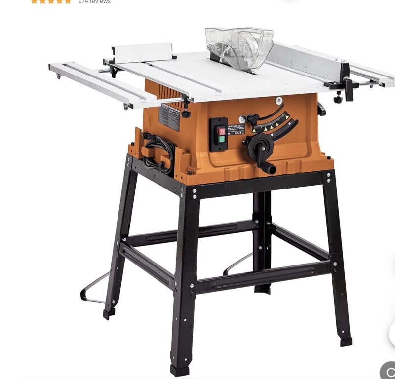 Garvee Multifunctional 10 Inch Table Saw 15A, 5000RPM with Bevel Cut
