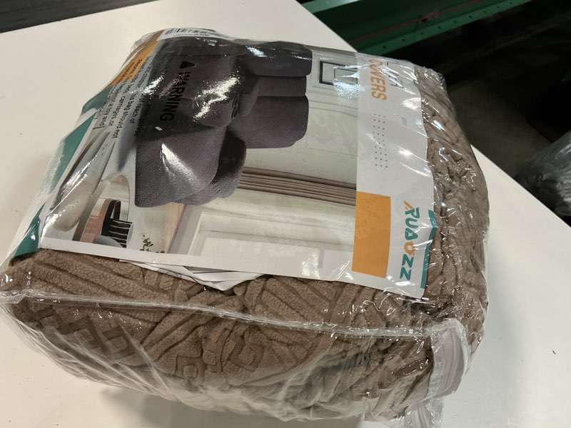 Condition photo showing New/Like New for ruaozz loveseat recliner covers with console, 4-pieces recliner sofa covers stretch jacquard reclining couch covers with pockets furniture protector with elastic straps bottom (khaki) khaki 2 seater with console